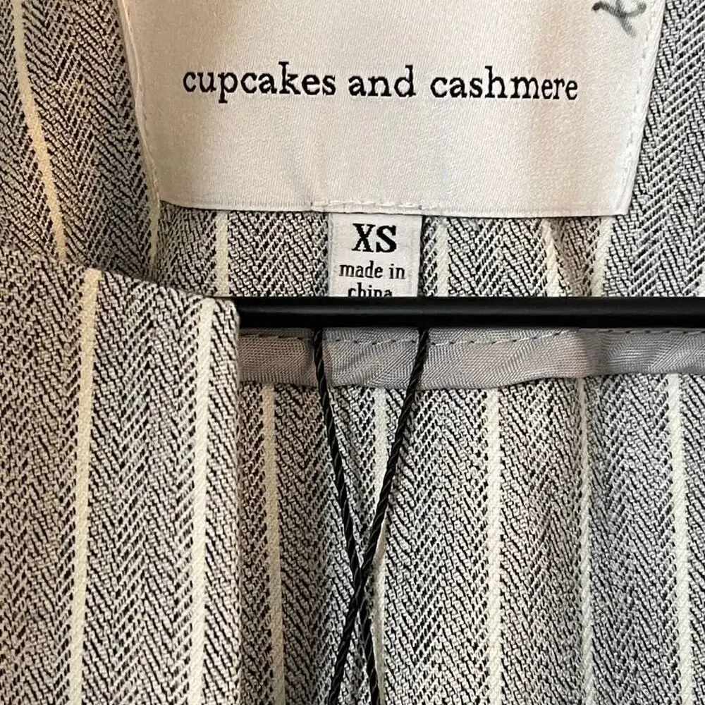Cupcakes & Cashmere Gray and White Pinstripe Bell Sleeve Open Blazer Size XS NWT